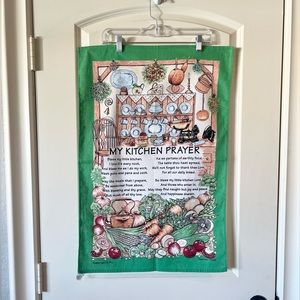 Vintage "My kitchen prayer" Poem Green Cotton Tea Towel